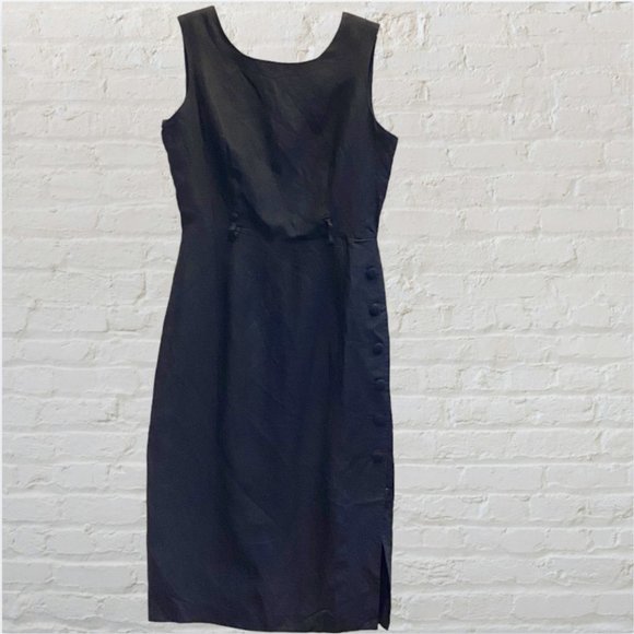 NEW YORK STUDIO -- Maxi Dress, Black Linen with Side Buttons, Sleeveless, Lined - Picture 10 of 16